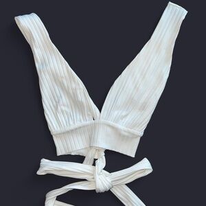 White Ribbed Tie-Back Top